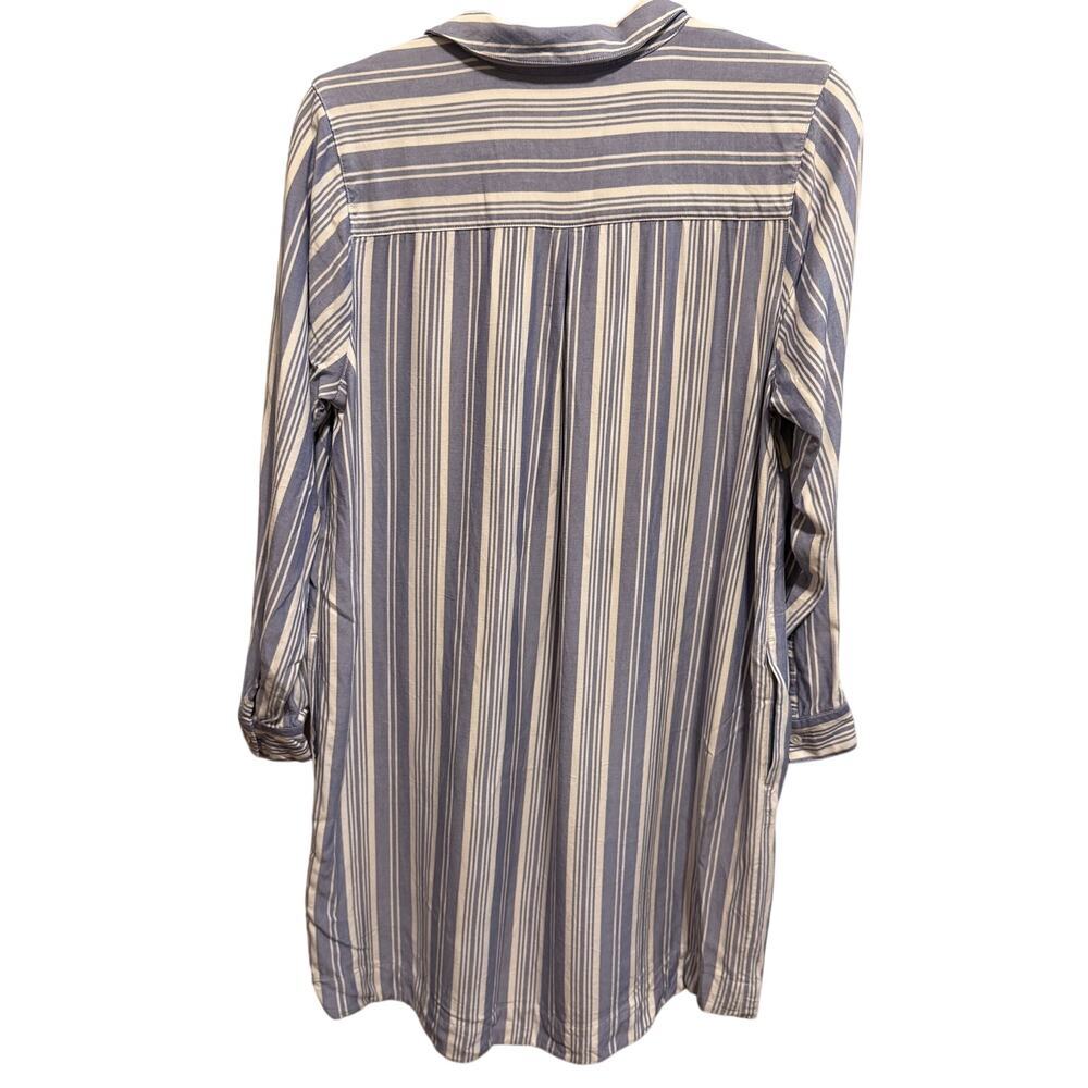 J. Jill Blue White Tunic Shirt Dress Long Sleeve Pockets Buttons Rayon Women's M - Picture 13 of 15